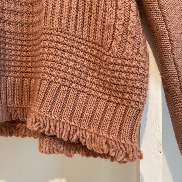 Madewell Stitchmix Pullover Crew Neck Knit Sweater with Fringe XS Pink - Picture 5 of 7
